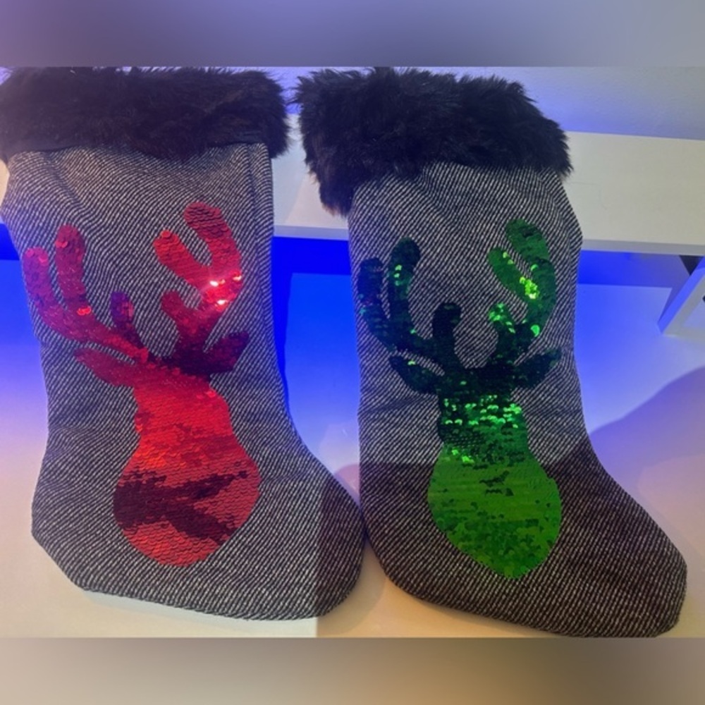 Dan Dee Sequin Reindeer Christmas Stocking Sequin Red Green
